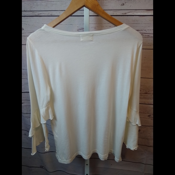 Anthropologie T.La Cream Ruffle Sleeve Tee - Picture 3 of 7